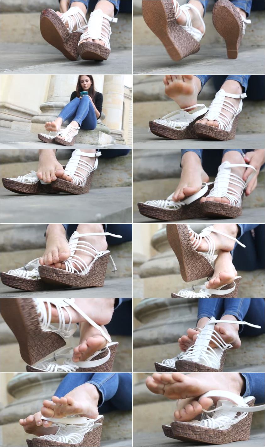 Screenlist Nikola shoeplay in white sandals and cork platform – Update 4062 - SD/MP4