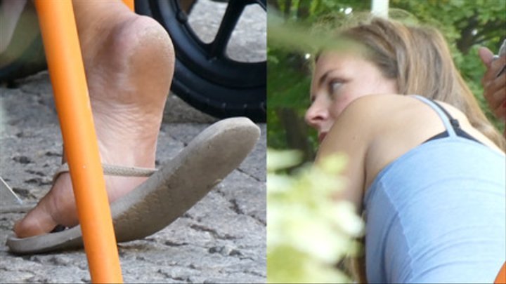 Cover 2 Baresandals Feet 4K and HD Clips - Candid German feet in white flip flops - video update 12420 UHD 4K - 4K Ultra HD/MP4