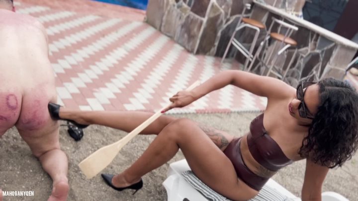 Cover 4 MahoganyQen - Pool Boy Punishment: Bastinado & Spanking With Wooden Paddle - Full HD/MP4